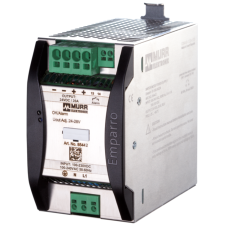 Murr Elektronik EMPARRO POWER SUPPLY 1-PHASE, IN: 100-240VAC OUT: 24-28VDC/20A, Power Boost, Alarm Contact 85442